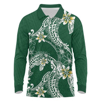 Polynesian Hawaiian Plumeria Tribal Pattern Long Sleeve Polo Shirt Green Version