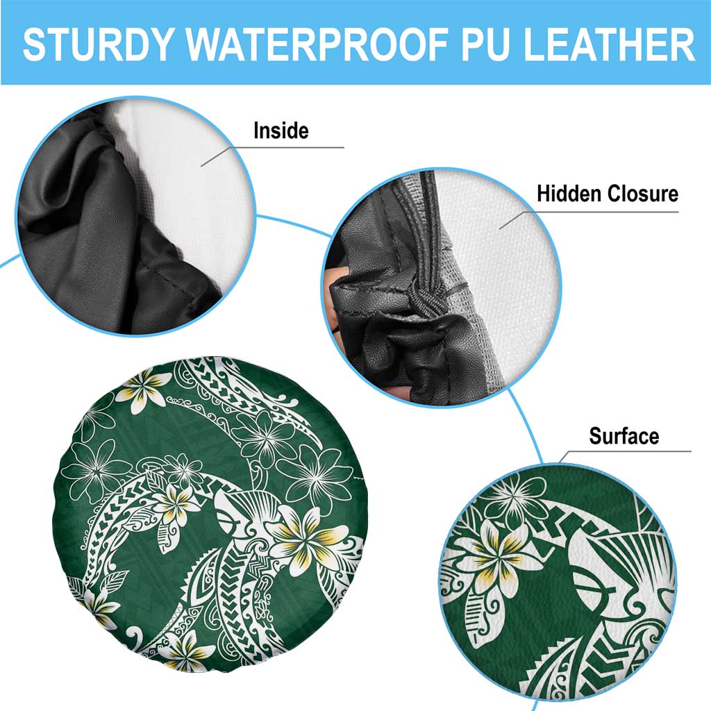 Polynesian Hawaiian Plumeria Tribal Pattern Spare Tire Cover Green Version