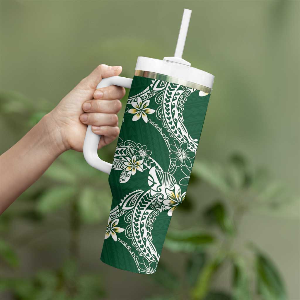 Polynesian Hawaiian Plumeria Tribal Pattern Tumbler With Handle Green Version