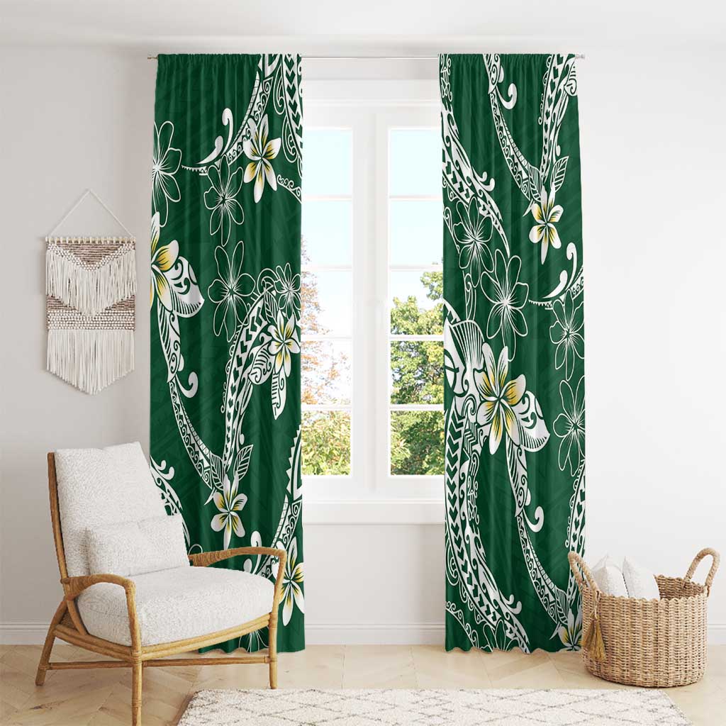 Polynesian Hawaiian Plumeria Tribal Pattern Window Curtain Green Version