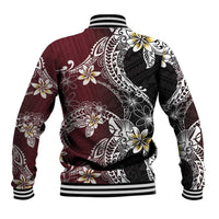 Polynesian Hawaiian Plumeria Tribal Pattern Baseball Jacket Special Wine Red Version