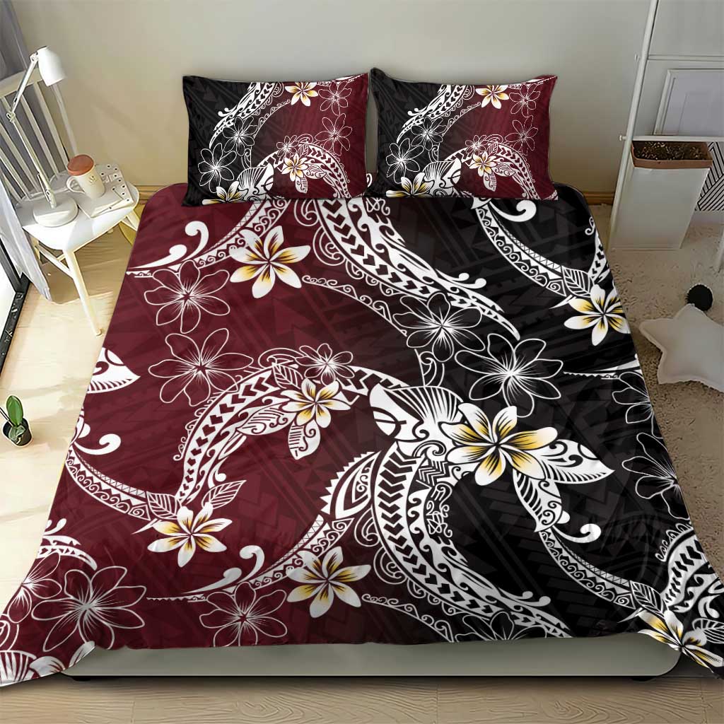 Polynesian Hawaiian Plumeria Tribal Pattern Bedding Set Special Wine Red Version