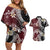 Polynesian Hawaiian Plumeria Tribal Pattern Couples Matching Off Shoulder Short Dress and Hawaiian Shirt Special Wine Red Version