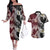 Polynesian Hawaiian Plumeria Tribal Pattern Couples Matching Off The Shoulder Long Sleeve Dress and Hawaiian Shirt Special Wine Red Version