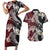 Polynesian Hawaiian Plumeria Tribal Pattern Couples Matching Short Sleeve Bodycon Dress and Hawaiian Shirt Special Wine Red Version