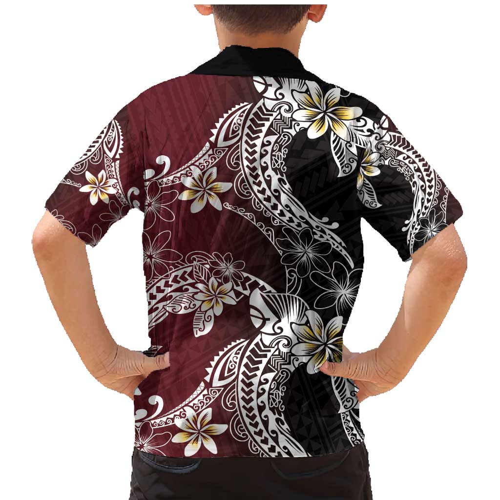 Polynesian Hawaiian Plumeria Tribal Pattern Family Matching Mermaid Dress and Hawaiian Shirt Special Wine Red Version LT01 - Polynesian Pride