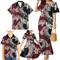 Polynesian Hawaiian Plumeria Tribal Pattern Family Matching Mermaid Dress and Hawaiian Shirt Special Wine Red Version LT01 - Polynesian Pride