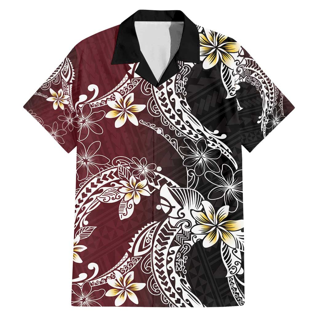 Polynesian Hawaiian Plumeria Tribal Pattern Family Matching Mermaid Dress and Hawaiian Shirt Special Wine Red Version LT01 Dad's Shirt - Short Sleeve Red - Polynesian Pride