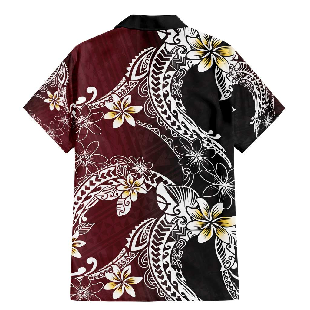 Polynesian Hawaiian Plumeria Tribal Pattern Family Matching Mermaid Dress and Hawaiian Shirt Special Wine Red Version LT01 - Polynesian Pride