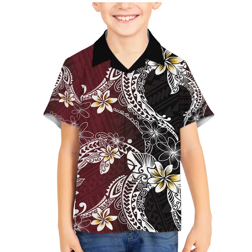 Polynesian Hawaiian Plumeria Tribal Pattern Family Matching Mermaid Dress and Hawaiian Shirt Special Wine Red Version LT01 Son's Shirt Red - Polynesian Pride