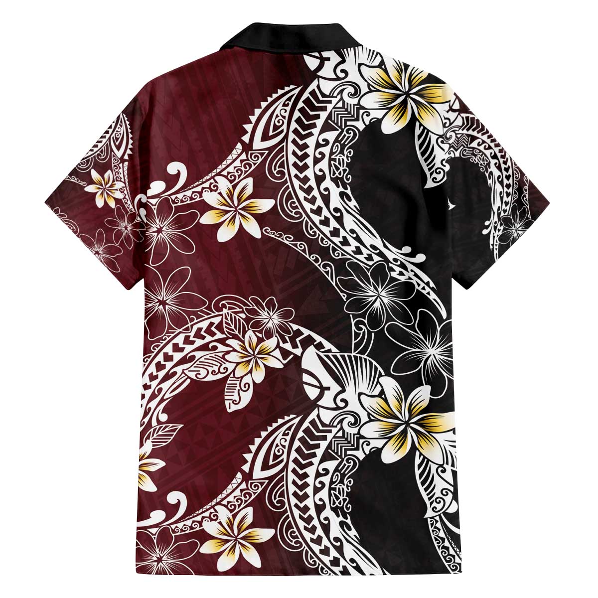 Polynesian Hawaiian Plumeria Tribal Pattern Family Matching Off The Shoulder Long Sleeve Dress and Hawaiian Shirt Special Wine Red Version LT01 - Polynesian Pride