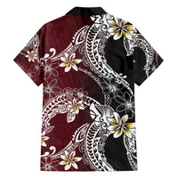 Polynesian Hawaiian Plumeria Tribal Pattern Family Matching Off The Shoulder Long Sleeve Dress and Hawaiian Shirt Special Wine Red Version LT01 - Polynesian Pride