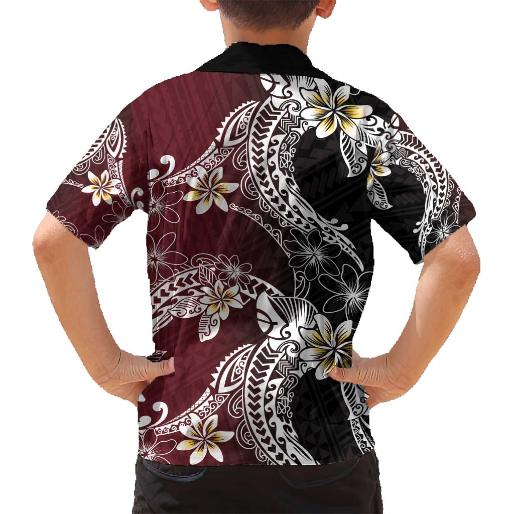 Polynesian Hawaiian Plumeria Tribal Pattern Family Matching Puletasi and Hawaiian Shirt Special Wine Red Version