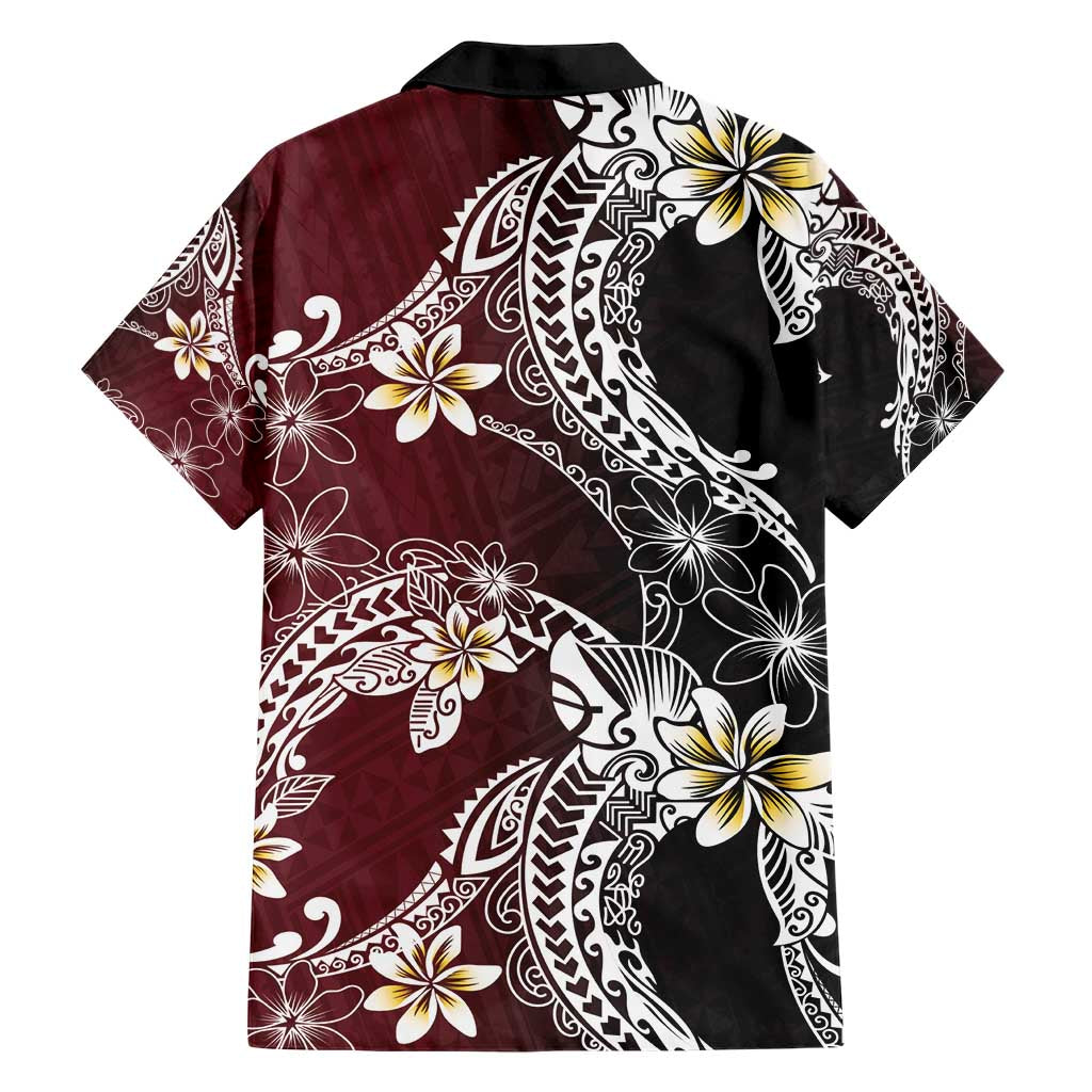 Polynesian Hawaiian Plumeria Tribal Pattern Family Matching Short Sleeve Bodycon Dress and Hawaiian Shirt Special Wine Red Version LT01 - Polynesian Pride