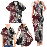 Polynesian Hawaiian Plumeria Tribal Pattern Family Matching Tank Maxi Dress and Hawaiian Shirt Special Wine Red Version LT01 - Polynesian Pride