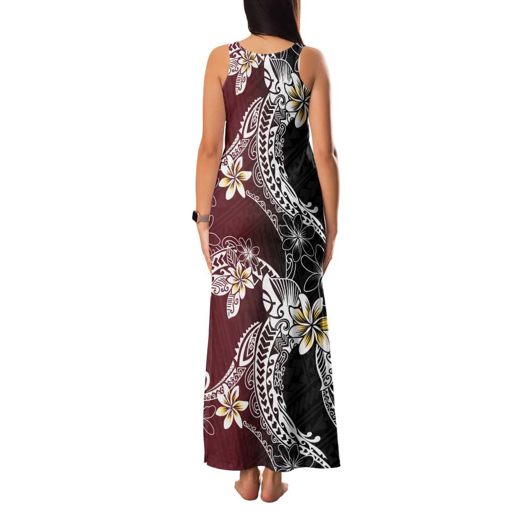 Polynesian Hawaiian Plumeria Tribal Pattern Family Matching Tank Maxi Dress and Hawaiian Shirt Special Wine Red Version LT01 - Polynesian Pride