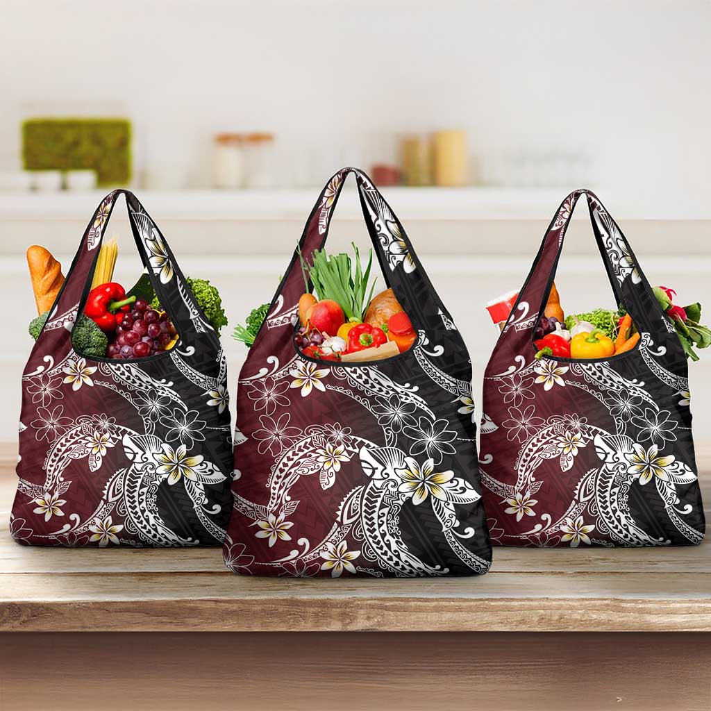 Polynesian Hawaiian Plumeria Tribal Pattern Grocery Bag Special Wine Red Version