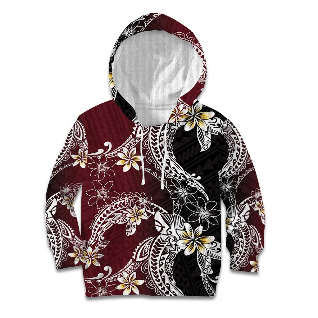 Polynesian Hawaiian Plumeria Tribal Pattern Kid Hoodie Special Wine Red Version LT01 Hoodie Red - Polynesian Pride