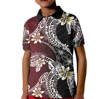 Polynesian Hawaiian Plumeria Tribal Pattern Kid Polo Shirt Special Wine Red Version