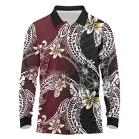 Polynesian Hawaiian Plumeria Tribal Pattern Long Sleeve Polo Shirt Special Wine Red Version