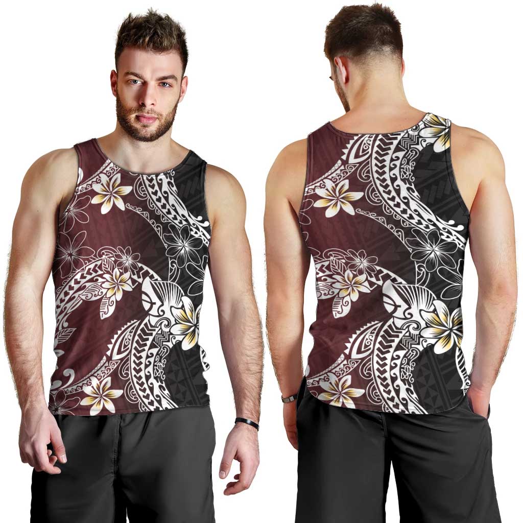 Polynesian Hawaiian Plumeria Tribal Pattern Men Tank Top Special Wine Red Version