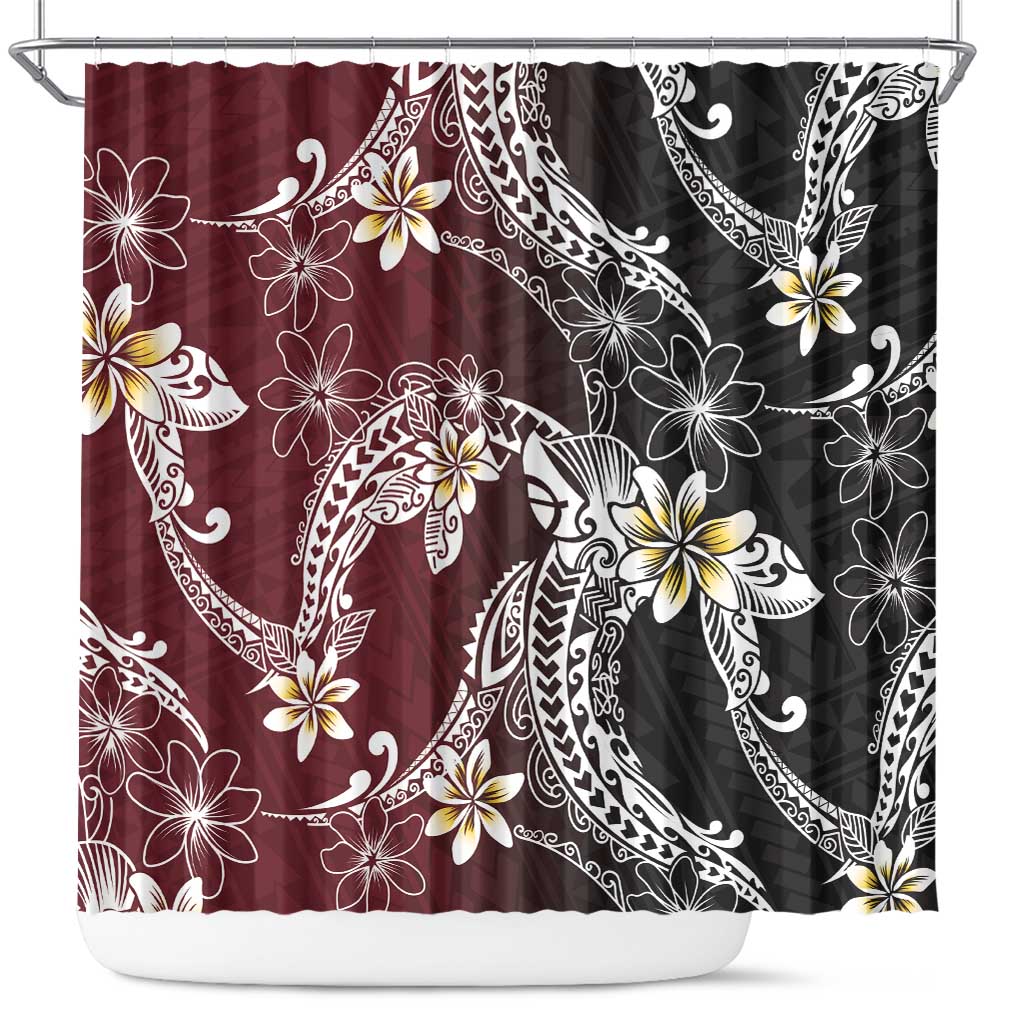 Polynesian Hawaiian Plumeria Tribal Pattern Shower Curtain Special Wine Red Version LT01 Red - Polynesian Pride