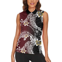 Polynesian Hawaiian Plumeria Tribal Pattern Women Sleeveless Polo Shirt Special Wine Red Version
