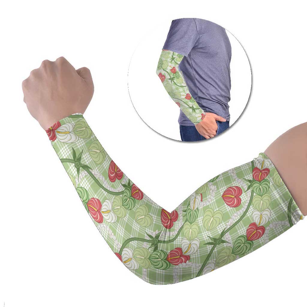 Anthurium Pikake Ti Leaf Palaka Arm Sleeves Green Version LT01 Set of 2 Green - Polynesian Pride