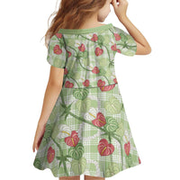 Anthurium Pikake Ti Leaf Palaka Family Matching Mermaid Dress and Hawaiian Shirt Green Version
