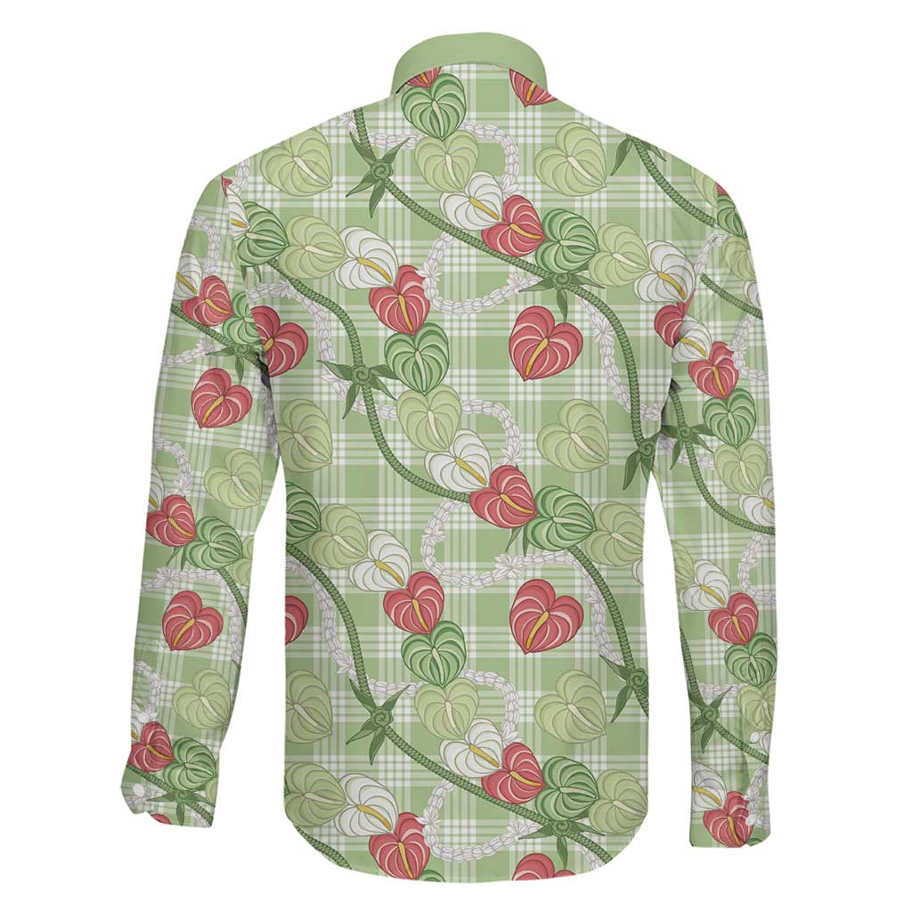 Anthurium Pikake Ti Leaf Palaka Family Matching Mermaid Dress and Hawaiian Shirt Green Version