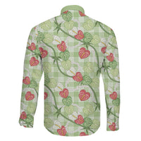 Anthurium Pikake Ti Leaf Palaka Family Matching Off Shoulder Short Dress and Hawaiian Shirt Green Version