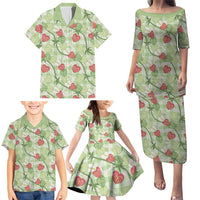 Anthurium Pikake Ti Leaf Palaka Family Matching Puletasi and Hawaiian Shirt Green Version