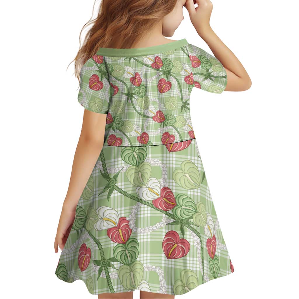 Anthurium Pikake Ti Leaf Palaka Family Matching Summer Maxi Dress and Hawaiian Shirt Green Version