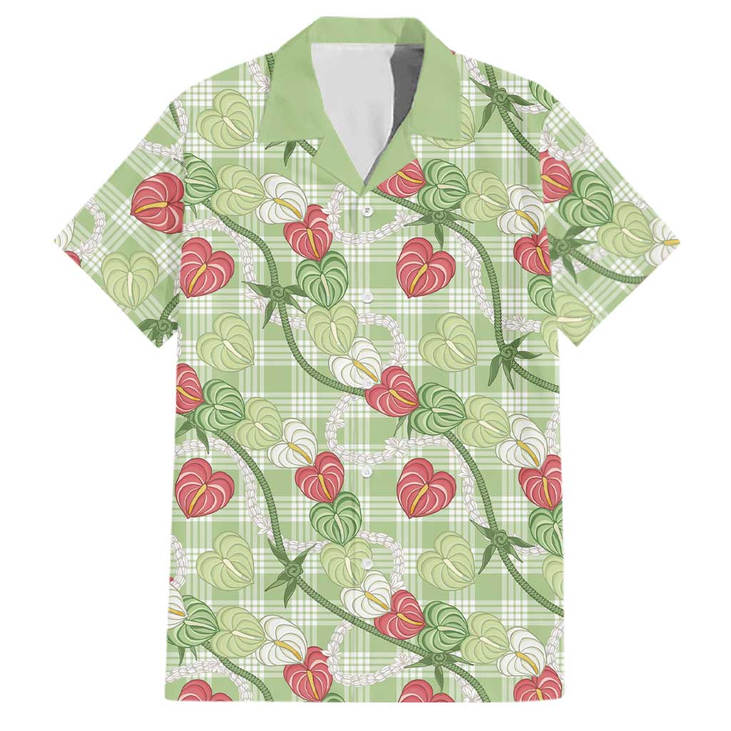 Anthurium Pikake Ti Leaf Palaka Family Matching Summer Maxi Dress and Hawaiian Shirt Green Version