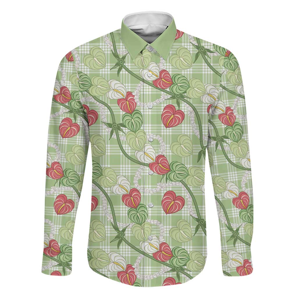 Anthurium Pikake Ti Leaf Palaka Family Matching Summer Maxi Dress and Hawaiian Shirt Green Version