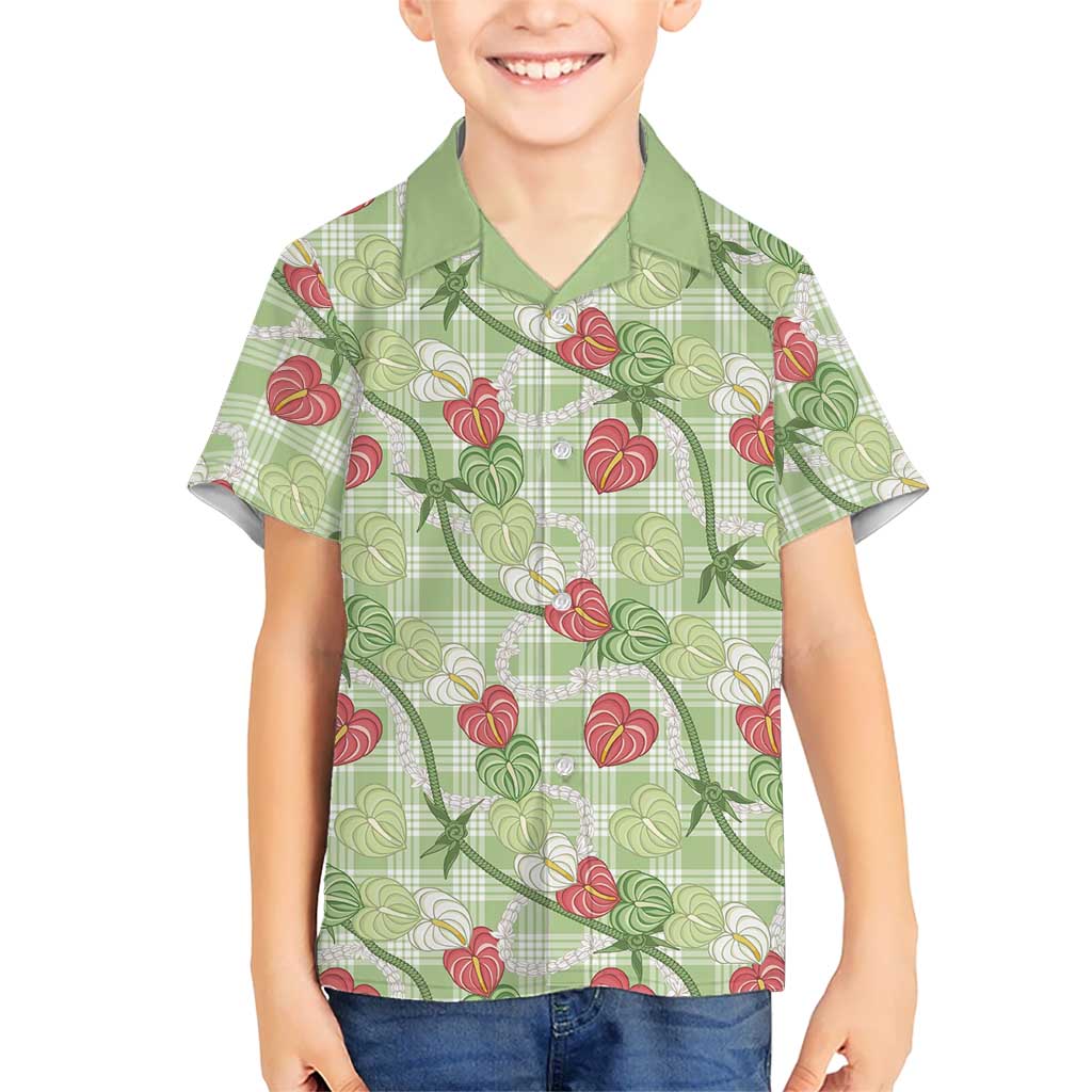 Anthurium Pikake Ti Leaf Palaka Kid Hawaiian Shirt Green Version