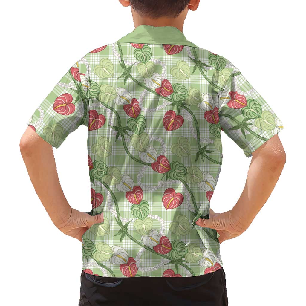 Anthurium Pikake Ti Leaf Palaka Kid Hawaiian Shirt Green Version