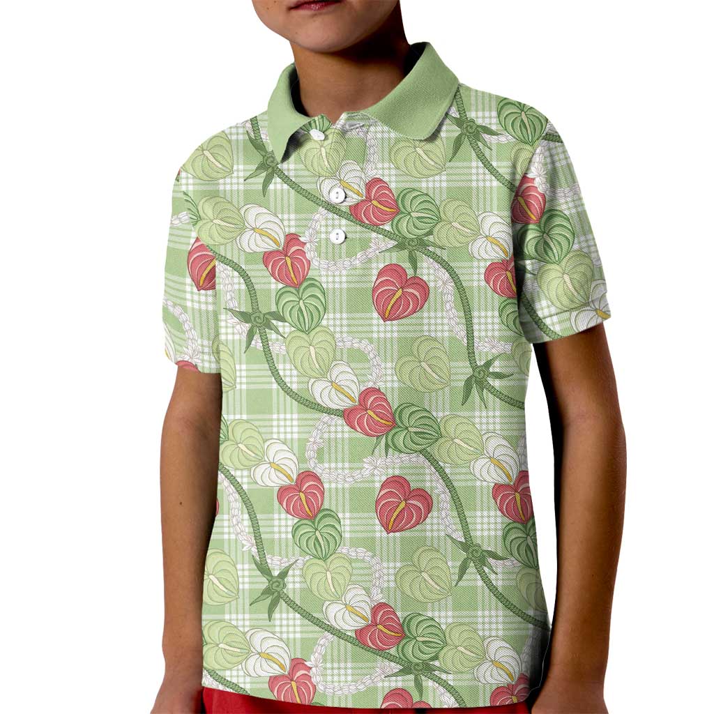 Anthurium Pikake Ti Leaf Palaka Kid Polo Shirt Green Version
