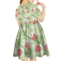 Anthurium Pikake Ti Leaf Palaka Kid Short Sleeve Dress Green Version
