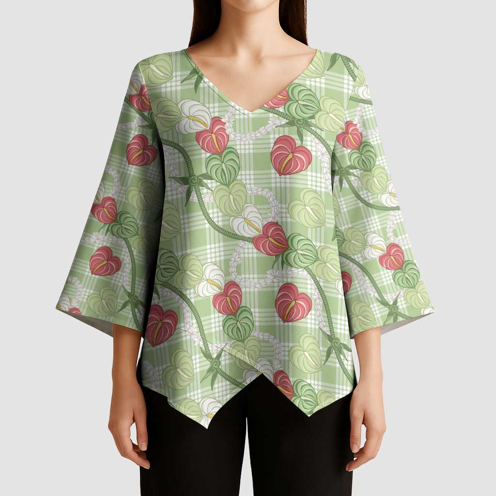 Anthurium Pikake Ti Leaf Palaka Kimono Sleeve Blouse Green Version