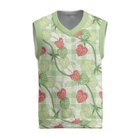 Anthurium Pikake Ti Leaf Palaka Christmas Knitted V-Neck Vest Green Version LT01 Green - Polynesian Pride