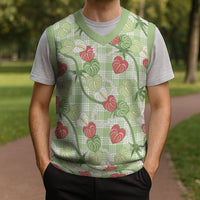 Anthurium Pikake Ti Leaf Palaka Christmas Knitted V-Neck Vest Green Version LT01 - Polynesian Pride