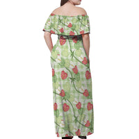 Anthurium Pikake Ti Leaf Palaka Off Shoulder Maxi Dress Green Version