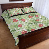 Anthurium Pikake Ti Leaf Palaka Quilt Bed Set Green Version