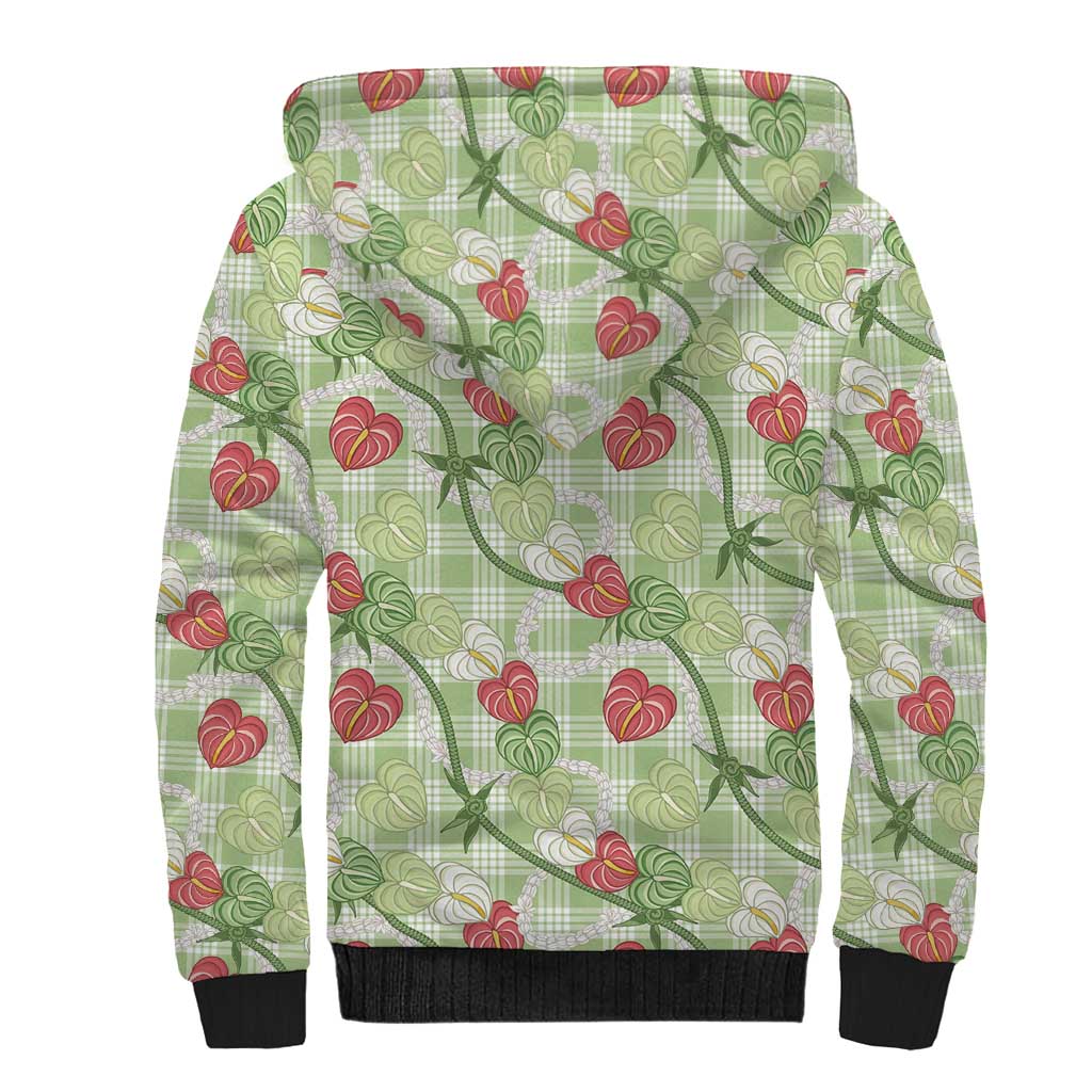 Anthurium Pikake Ti Leaf Palaka Sherpa Hoodie Green Version