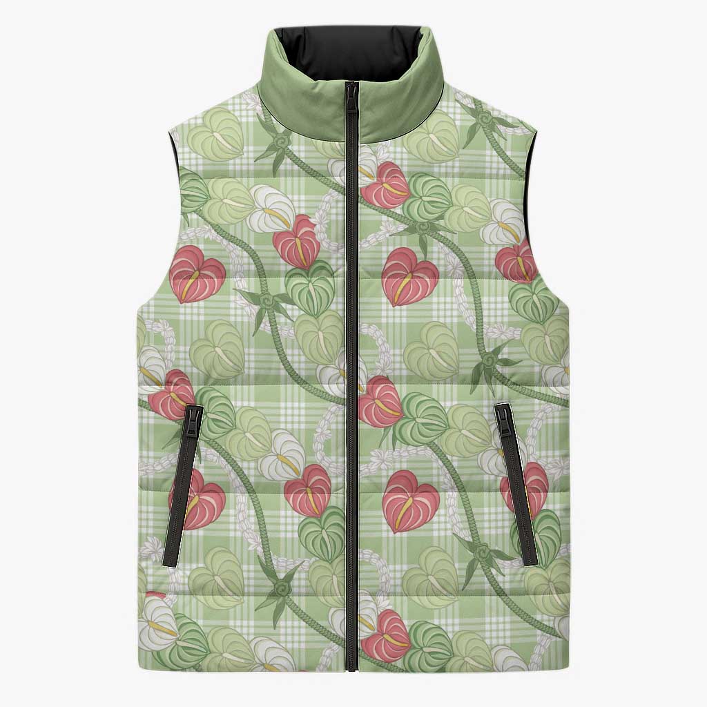 Anthurium Pikake Ti Leaf Palaka Sleeveless Puffer Jacket Green Version