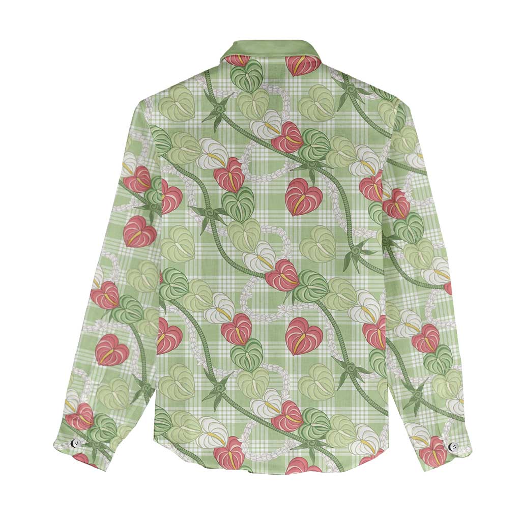 Anthurium Pikake Ti Leaf Palaka Women Casual Shirt Green Version