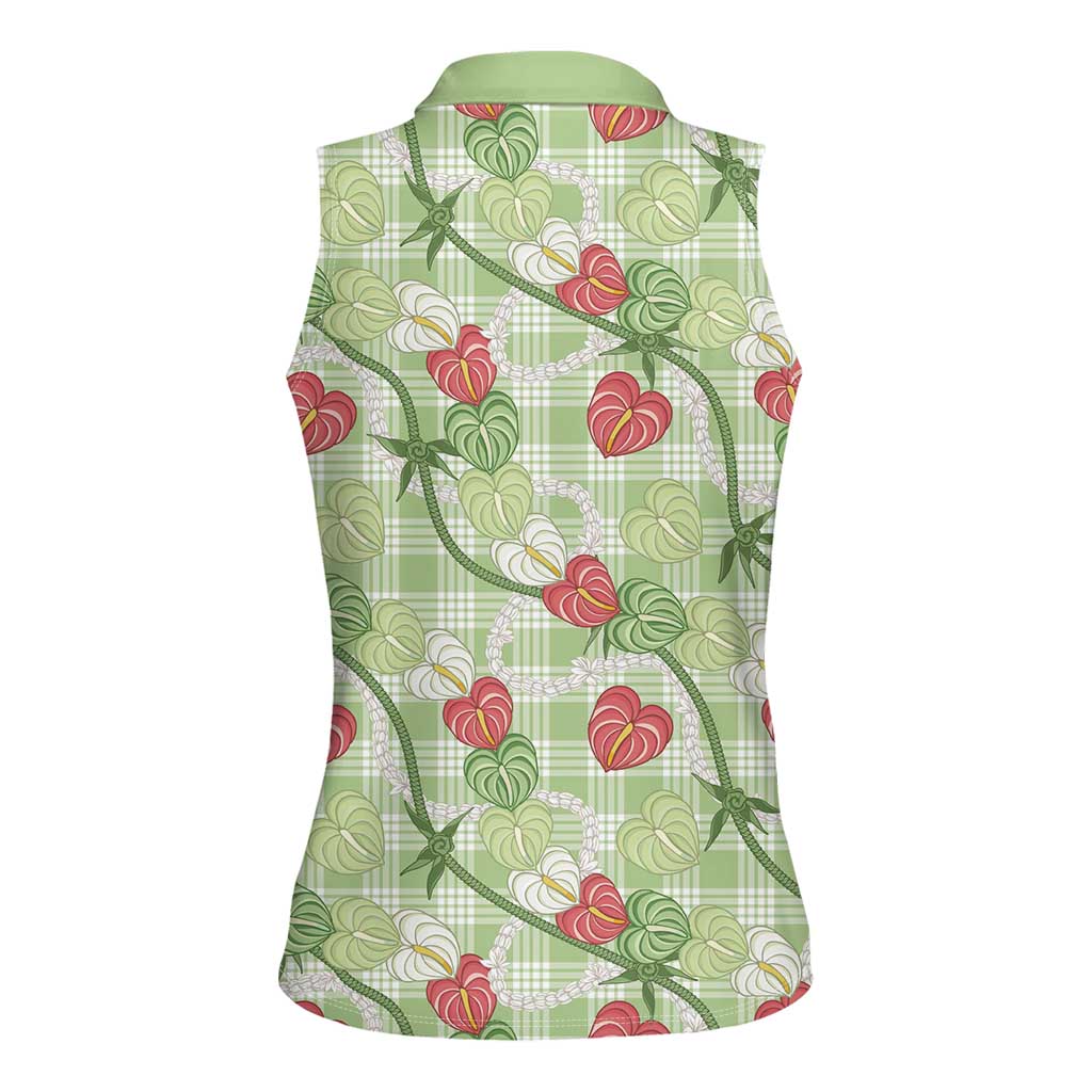 Anthurium Pikake Ti Leaf Palaka Women Sleeveless Polo Shirt Green Version