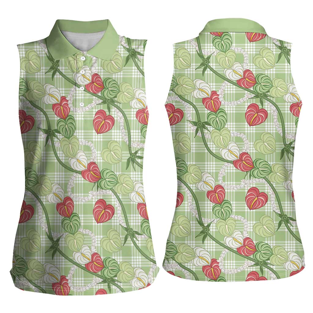 Anthurium Pikake Ti Leaf Palaka Women Sleeveless Polo Shirt Green Version