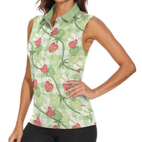 Anthurium Pikake Ti Leaf Palaka Women Sleeveless Polo Shirt Green Version